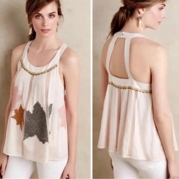 FLOREAT Anthropologie Pia Embroidered Beaded Trapeze Tank Top Blouse - Picture 1 of 11